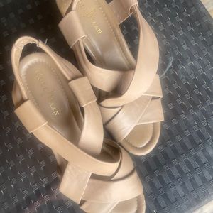 Cole Haan nude colored 3.5 inches platform sandal with Nike Air sole.